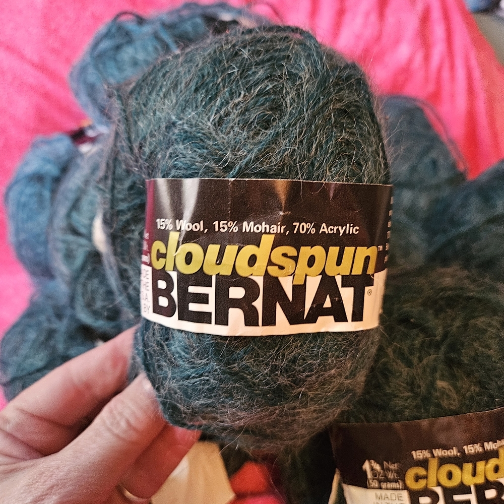 10 Skeins Bernart Mohair Wool Sweater Yarn Vintage USA Made Teal Blue Green Aqua